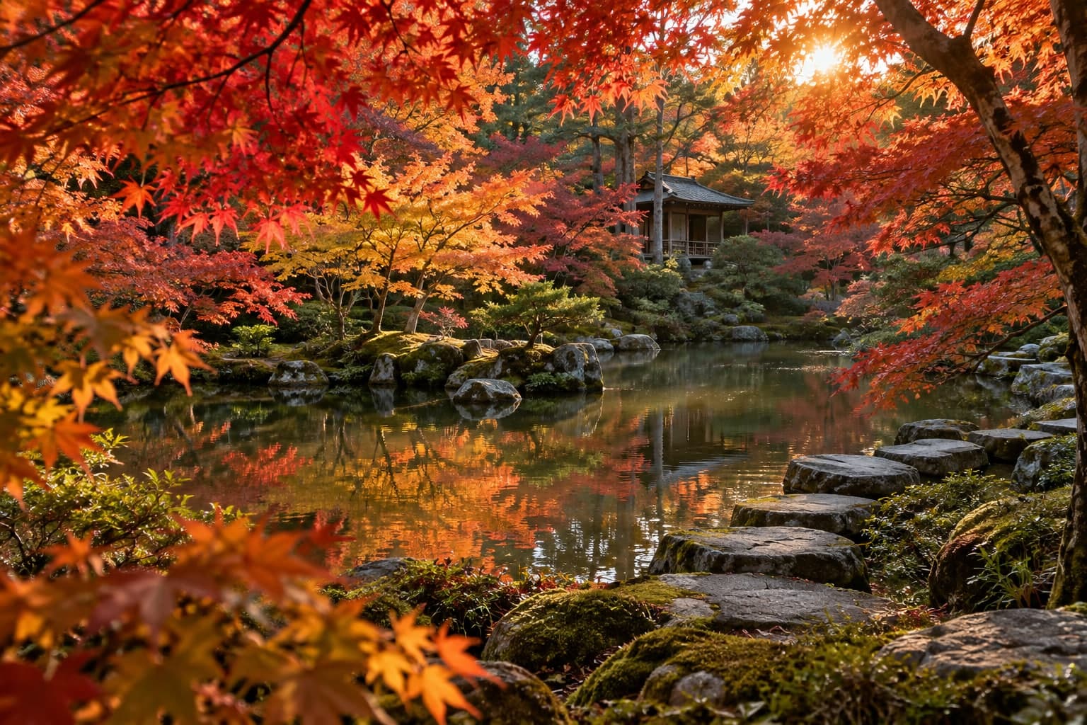 紅葉の日本庭園の生成イメージ。永観堂の実景ではありません