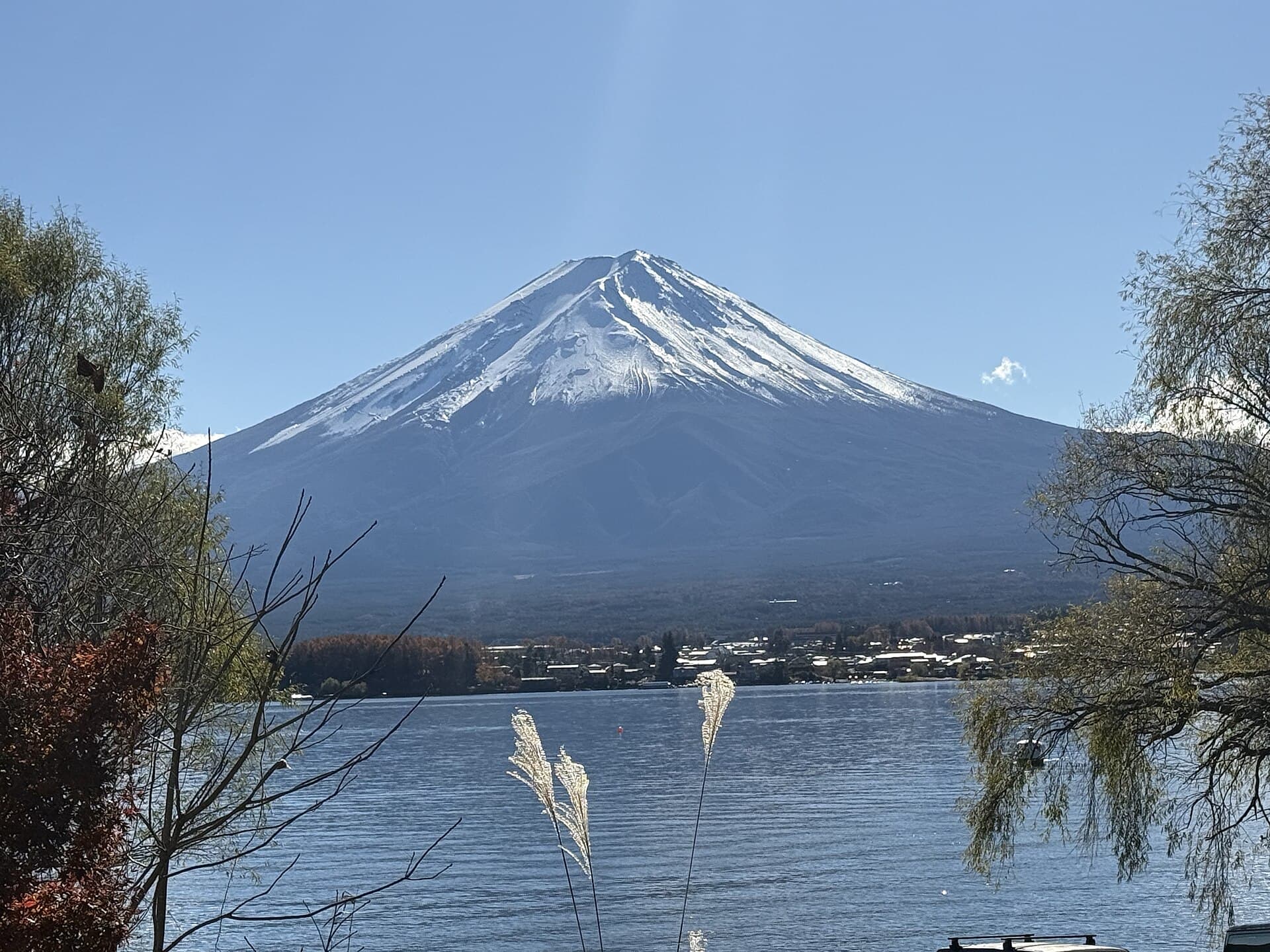 河口湖から望む富士山の実写写真
